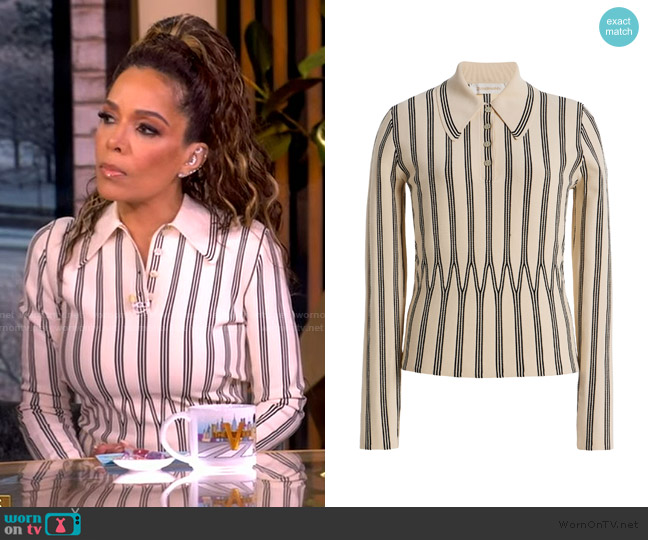 Zimmermann Rebellion Striped Knit Polo Shirt worn by Sunny Hostin on The View