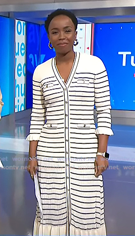Zinhle’s white striped v-neck dress on NBC News Daily