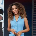 Zuri’s blue vest and pants on Access Hollywood