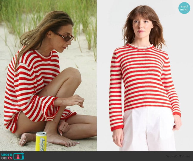 A New Day Red and White Striped Crew Neck Sweater worn by Amanda Batula on Summer House