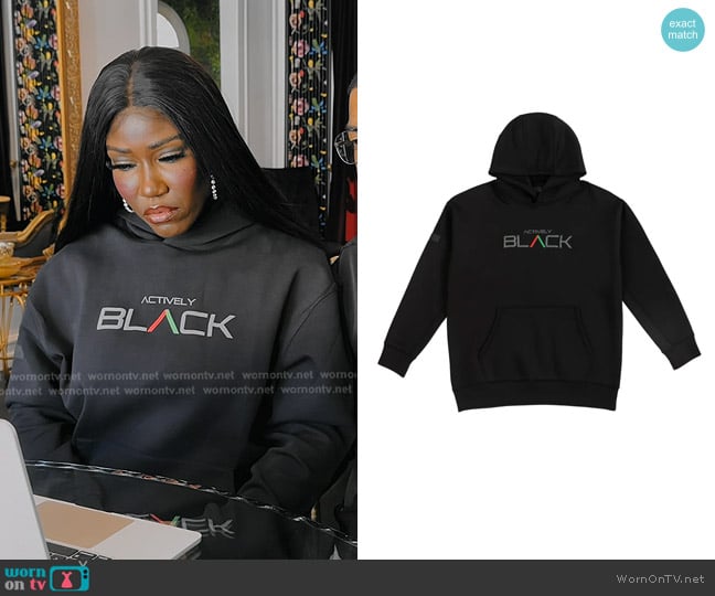 Actively Black Unisex Performance Tech Logo Pullover Hoodie worn by Bozoma Saint John on The Real Housewives of Beverly Hills