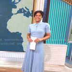 Adriana Diaz’s powder blue polo top and maxi skirt set on CBS Mornings
