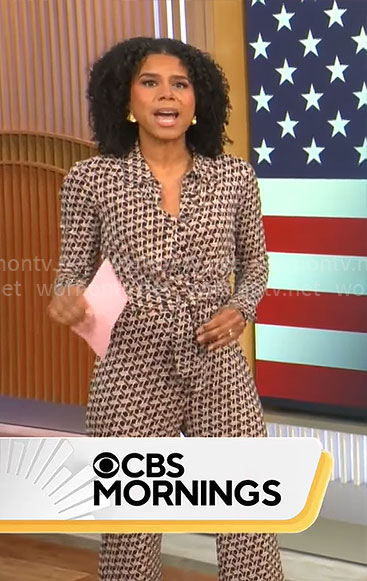 Adriana Diaz’s printed jumpsuit on CBS Mornings
