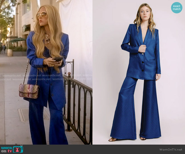 Adriana Iglesias Cassin Blue Jacquard Long Jacket worn by Rachel Zoe on The Real Housewives of Beverly Hills