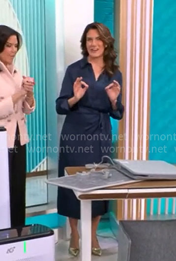 Adriane Kiss’s navy blue shirtdress on CBS Mornings