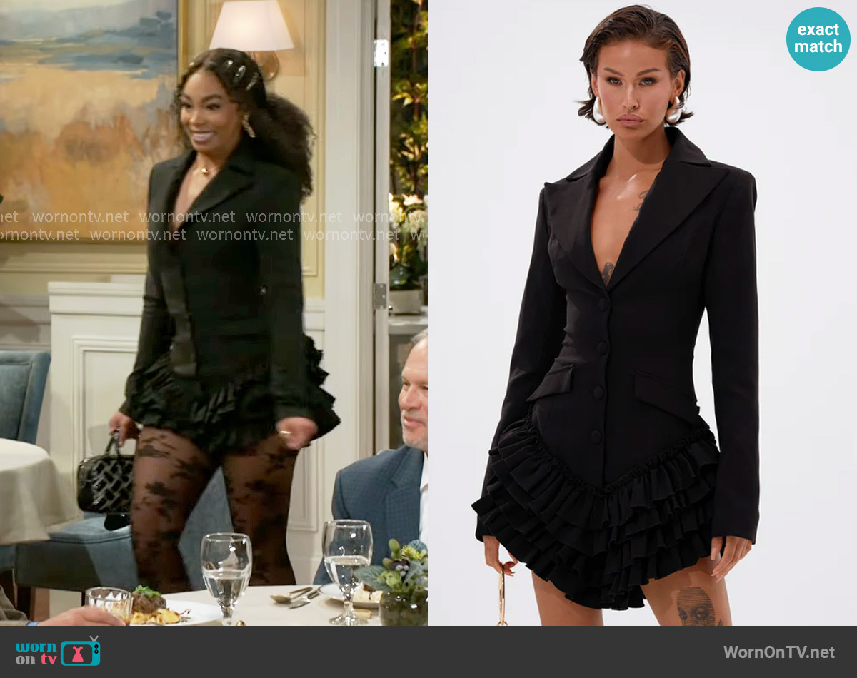 Akira Strictly Business Blazer Romper in Black worn by Chelsea Hamilton (RhonniRose Mantilla) on Beyond the Gates