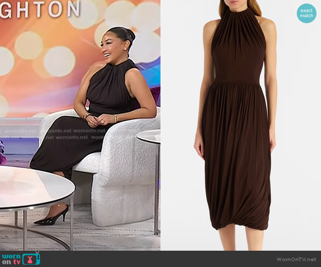 Alaia Gathered Pleated Halterneck Midi Dress worn by Adrienne Bailon-Houghton on Today