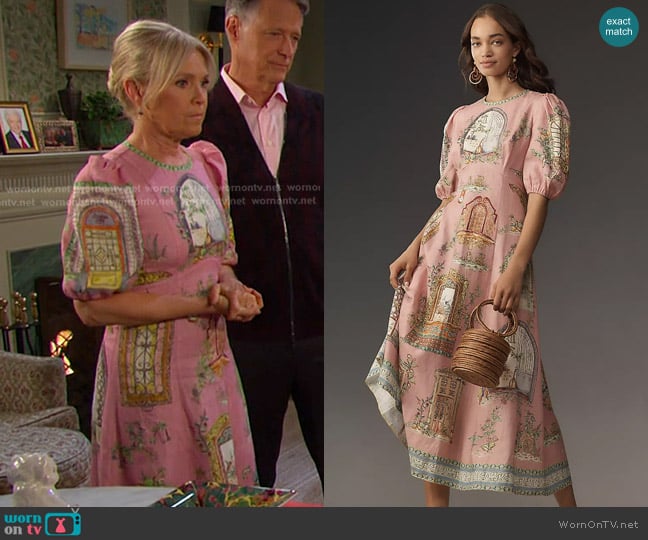 Alemais Monte Short-Sleeve Linen Midi Dress worn by Jennifer Horton (Melissa Reeves) on Days of our Lives