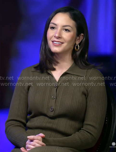 Ali Bauman’s green rib knit dress on CBS Mornings