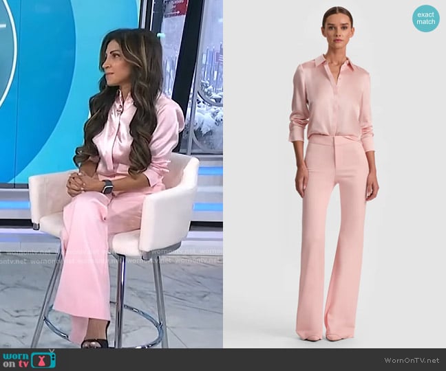 Alice + Olivia Brady Silk Blouse in English Rose worn by Dr. Amy Shah on Today