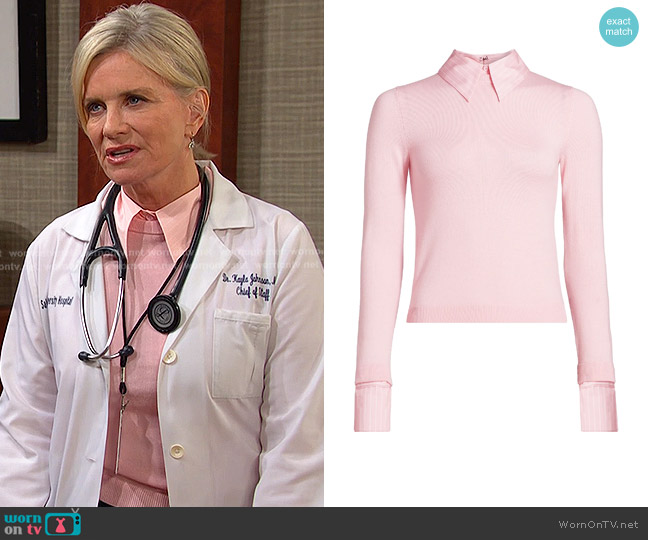Alice + Olivia Porla Collared Sweater in Shell Pink worn by Kayla Brady (Mary Beth Evans) on Days of our Lives