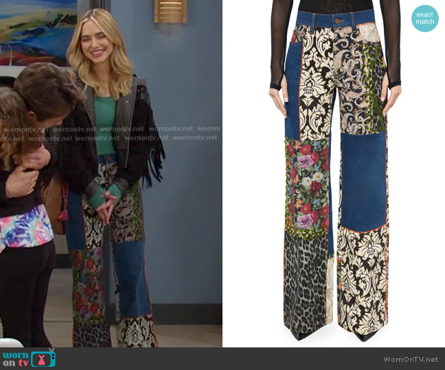 Alice + Olivia Weezy Patchwork Jeans in Lola Blue/ Multi worn by Holly Jonas (Ashley Puzemis) on Days of our Lives