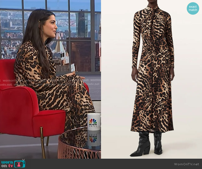 All Saints Mina Dress in Pardus Honey Brown worn by Katie Horwitch on NBC News Daily