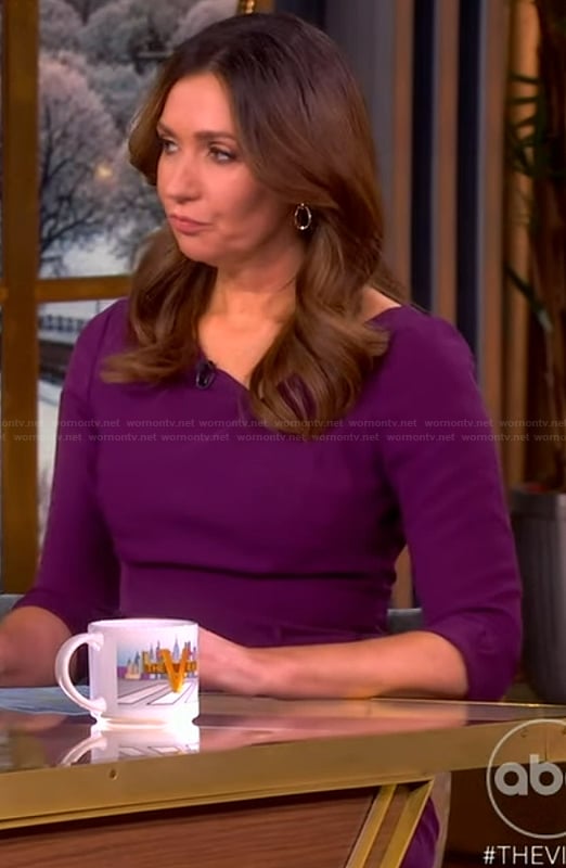 Amanda Carpenter’s purple asymmetric neck dress on The View