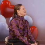Amy Nofziger’s purple printed turtleneck top on Live with Kelly and Mark