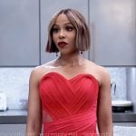 Andi’s red strapless corset dress on Tyler Perrys Sistas