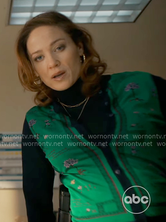Angie’s green floral cardigan on Will Trent