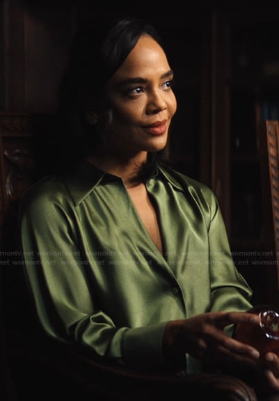 Anna’s green silk blouse on His & Hers