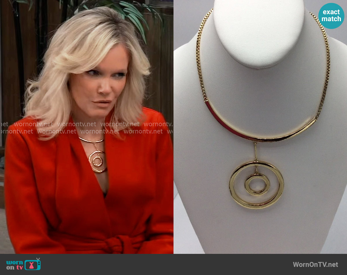 Anne Klein Goldtone Orbital Pendant Collar Necklace worn by Ava Jerome (Maura West) on General Hospital