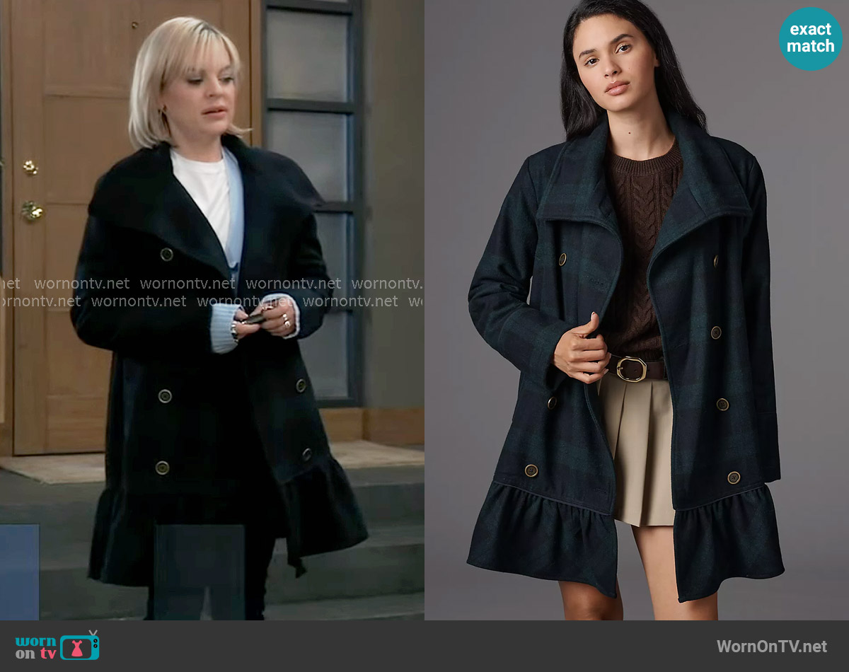 Anthropologie Flounce Hem Wool Blend Peacoat worn by Maxie Jones (Kirsten Storms) on General Hospital