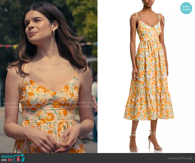 Aqua Floral Midi Dress worn by Megan (Caroline Day) on The Burbs