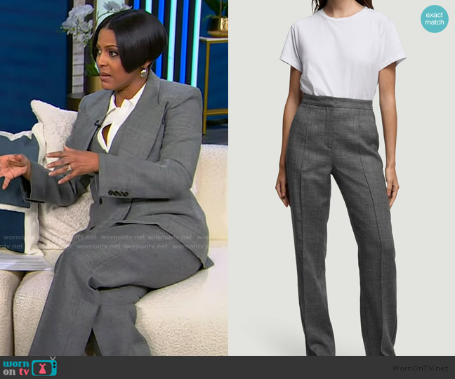 Argent Straight Pintuck Trouser in Textured Wool Twill worn by Tamron Hall on Tamron Hall Show