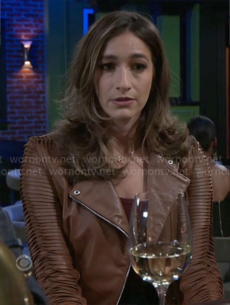 Ashley’s brown leather jacket on Beyond the Gates
