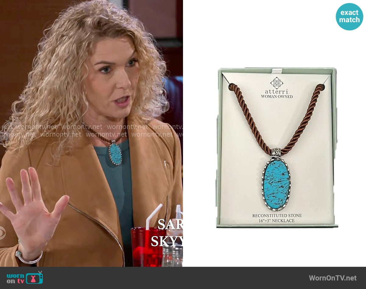 Atterri Turquoise Pendant Necklace worn by Jan Morgan (Jerri Tubbs) on Beyond the Gates