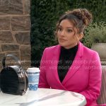 Audra’s pink coat and round bag on The Young and the Restless
