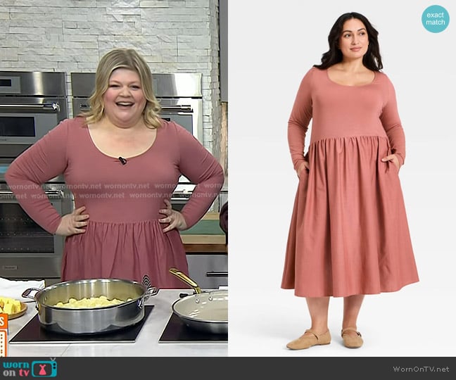 Ava & Viv Long Sleeve Knit Midi A-Line Dress in Mauve worn by Danielle Kartes on Today