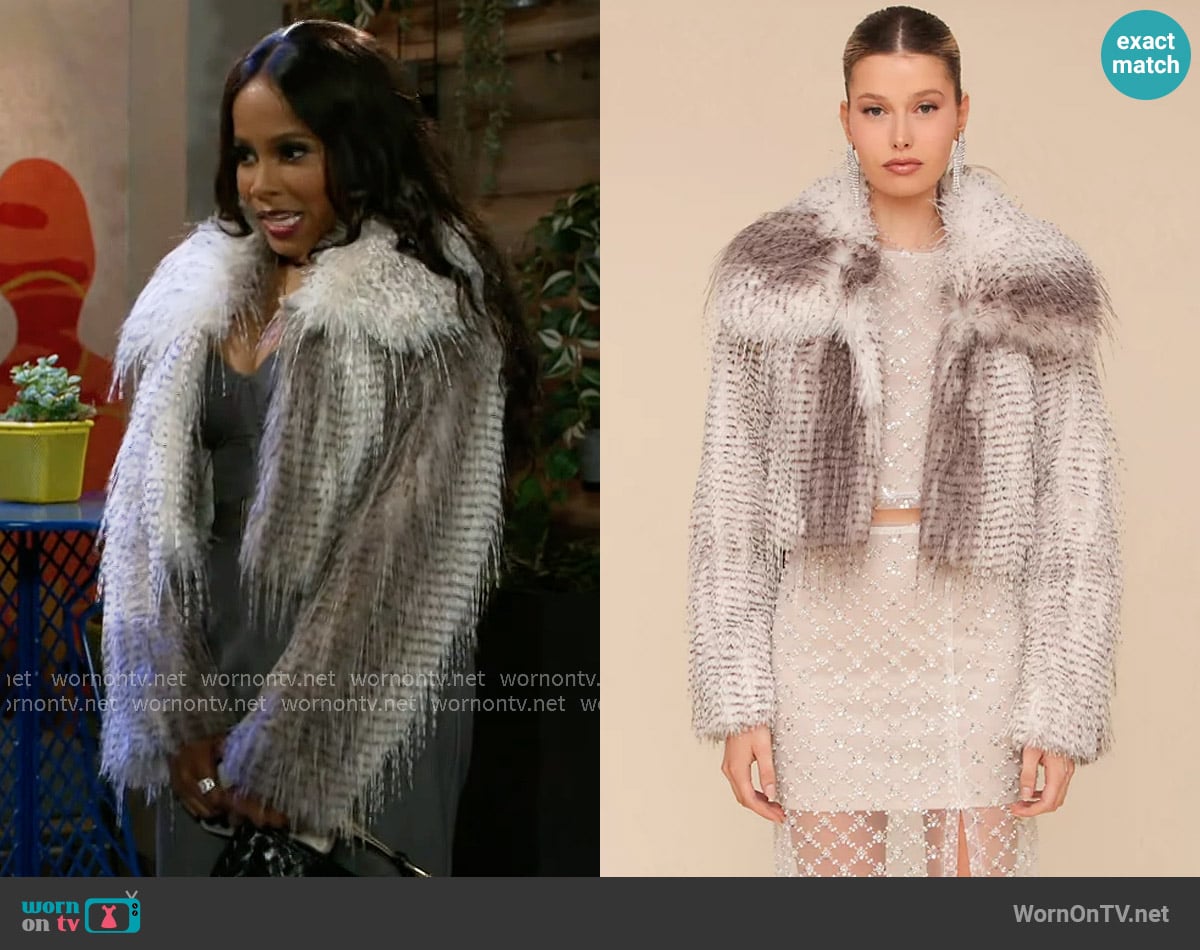 Avec Les Filles Cropped Faux Fur Jacket worn by Hayley Lawson (Marquita Goings) on Beyond the Gates