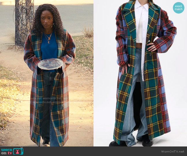 Azalea Wang Studio Plaid Trench Coat worn by Samira Fisher (Keke Palmer) on The Burbs