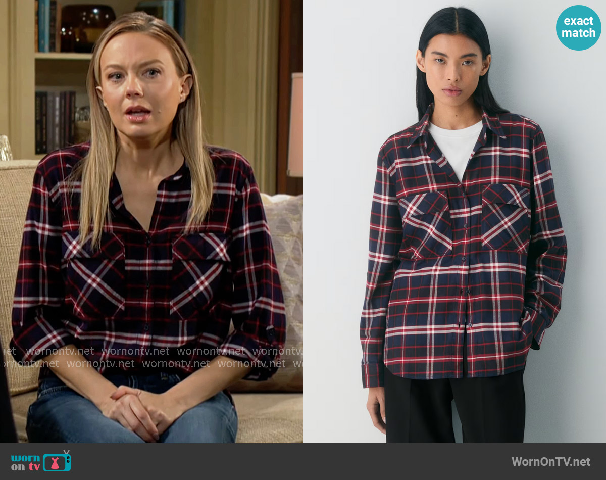 Babaton Utility Shirt in Hstn Chk Adml/D R Rd worn by Abby Newman (Melissa Ordway) on The Young and the Restless