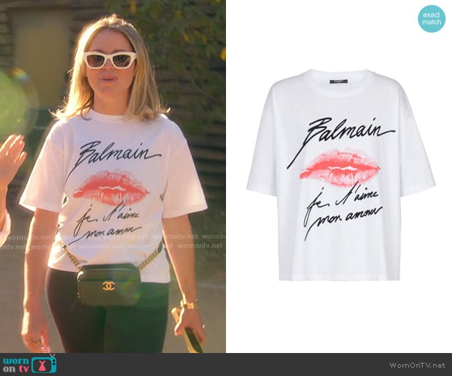 Balmain Kiss-print T-shirt worn by Amanda Frances on The Real Housewives of Beverly Hills
