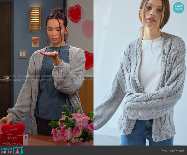 BDG Skylar Oversized Cable Knit Cardigan worn by Sophia Choi (Rachel Boyd) on Days of our Lives