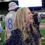 Becky Worley’s navy printed blouse on Good Morning America