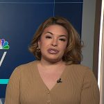 Gilma’s beige peplum cardigan on NBC News Daily