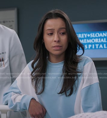 blue colorblock sweatshirt on Greys Anatomy