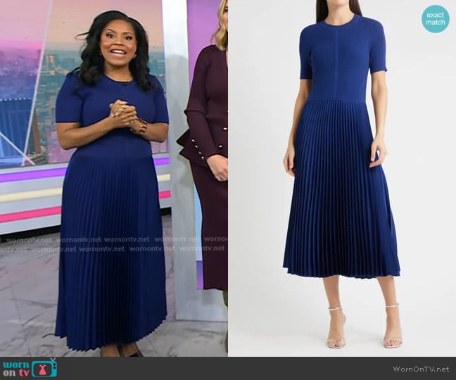 Boss Fadridi Rib & Pleated Midi A-Line Dress in Sodalite worn by Sheinelle Jones on Today