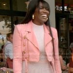 Bozoma’s pink cropped moto jacket on The Real Housewives of Beverly Hills