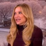 Jessica Capshaw’s burgundy turtleneck top and latex skirt on The View