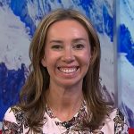Shannon Doherty’s pink butterfly print tee and skirt on NBC News Daily