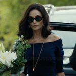 Cami’s navy off shoulder dress on Landman