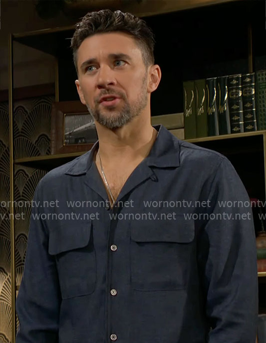 Cane’s navy blue button down shirt on The Young and the Restless