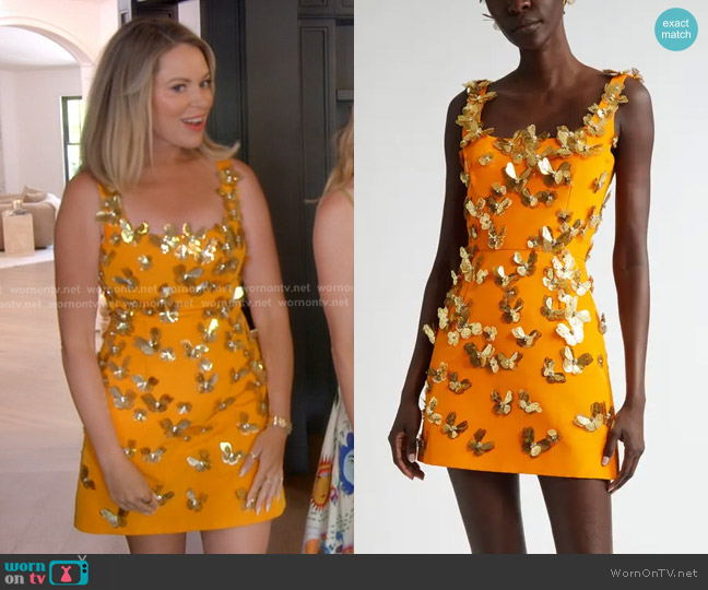 Carolina Herrera Butterfly Appliqué Silk Faille Cocktail Minidress worn by Amanda Frances on The Real Housewives of Beverly Hills