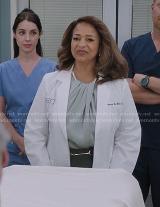 Catherine’s sage gathered twist neck top on Greys Anatomy