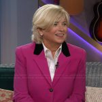 Cathy’s pink contrast collar blazer on The Kelly Clarkson Show