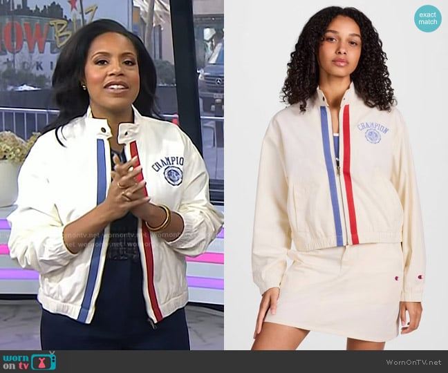 Champion Game Day Full Zip Top in Cream worn by Sheinelle Jones on Today