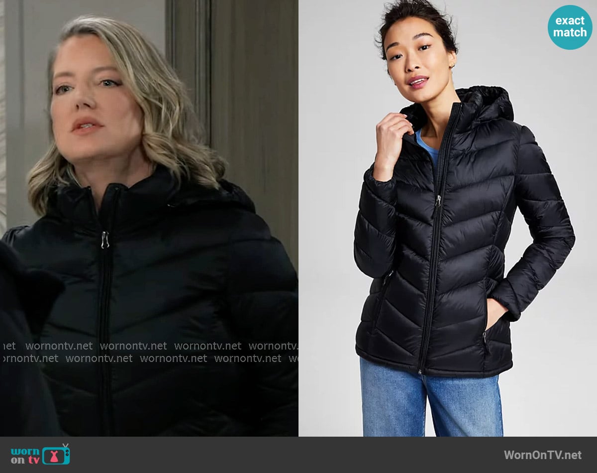 Charter Club Packable Hooded Puffer Coat worn by Nina Reeves (Cynthia Watros) on General Hospital