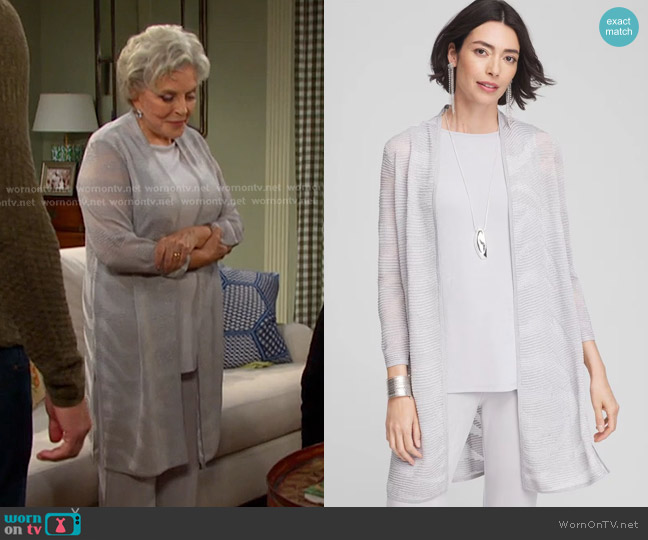 Chico's Travelers™ Zebra-Motif Metallic Cardigan worn by Julie Olson Williams (Susan Seaforth Hayes) on Days of our Lives